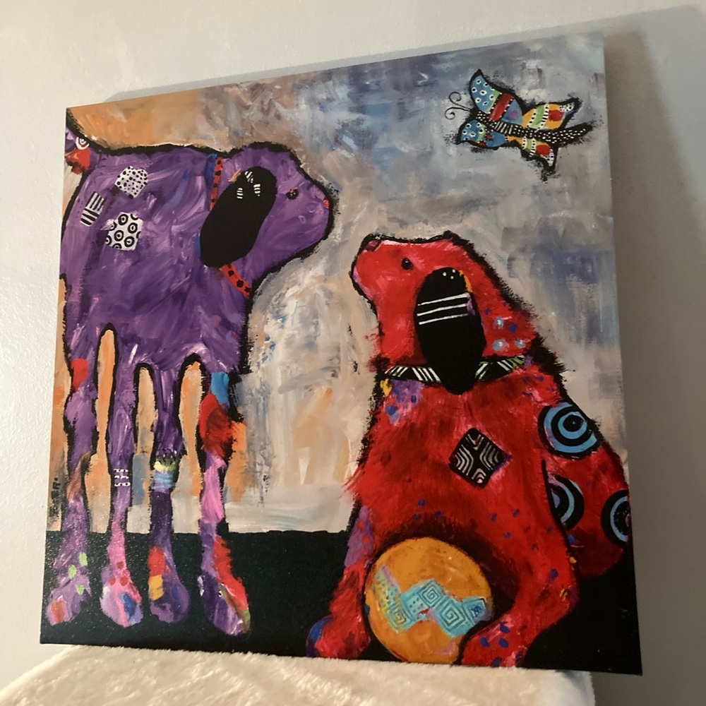“Play Day” by Jenny Foster Colorful Abstract Dog Art Canvas 24x24 Signed